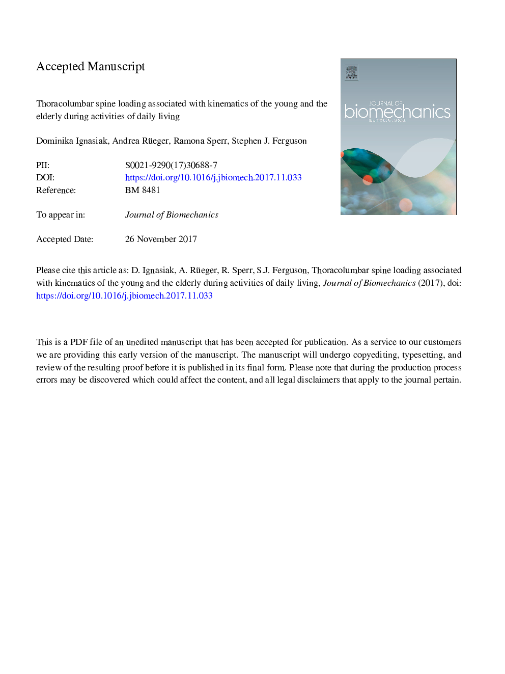 Thoracolumbar spine loading associated with kinematics of the young and the elderly during activities of daily living