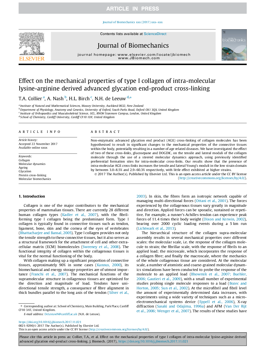 Effect on the mechanical properties of type I collagen of intra-molecular lysine-arginine derived advanced glycation end-product cross-linking