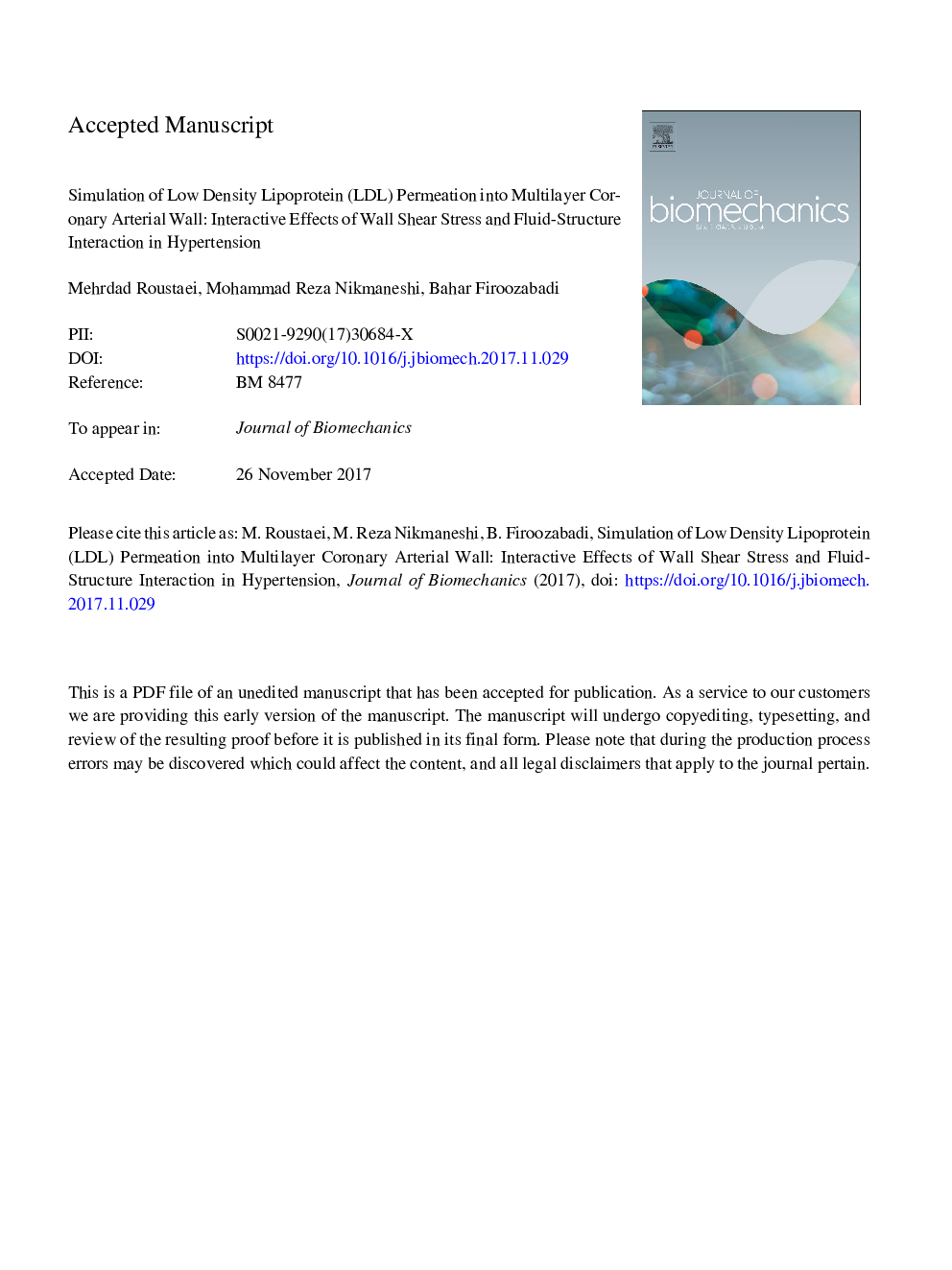 Simulation of Low Density Lipoprotein (LDL) permeation into multilayer coronary arterial wall: Interactive effects of wall shear stress and fluid-structure interaction in hypertension