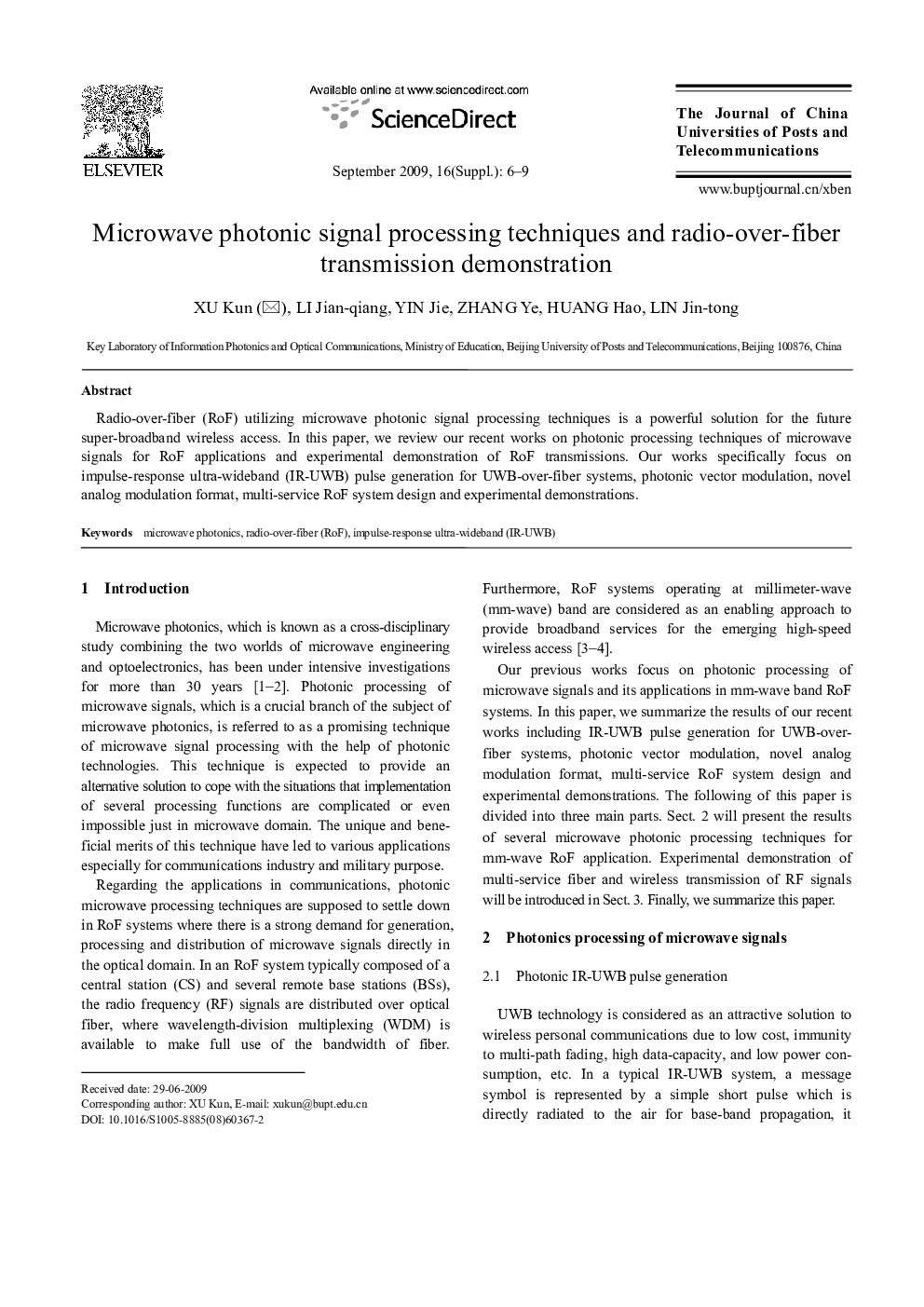 Microwave photonic signal processing techniques and radio-over-fiber transmission demonstration