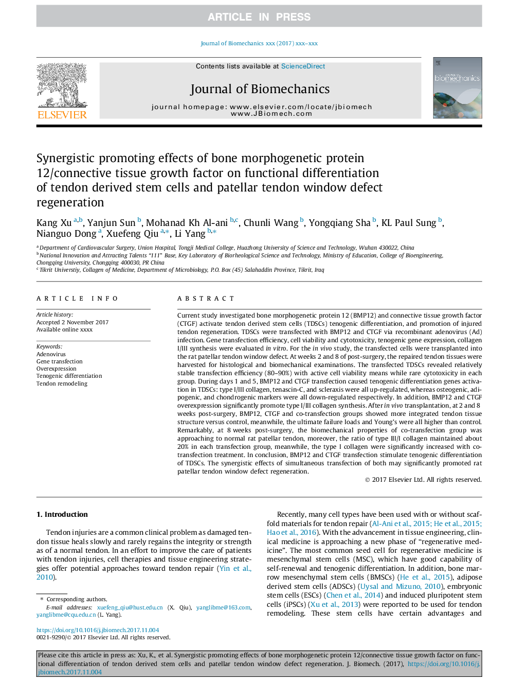 Synergistic promoting effects of bone morphogenetic protein 12/connective tissue growth factor on functional differentiation of tendon derived stem cells and patellar tendon window defect regeneration