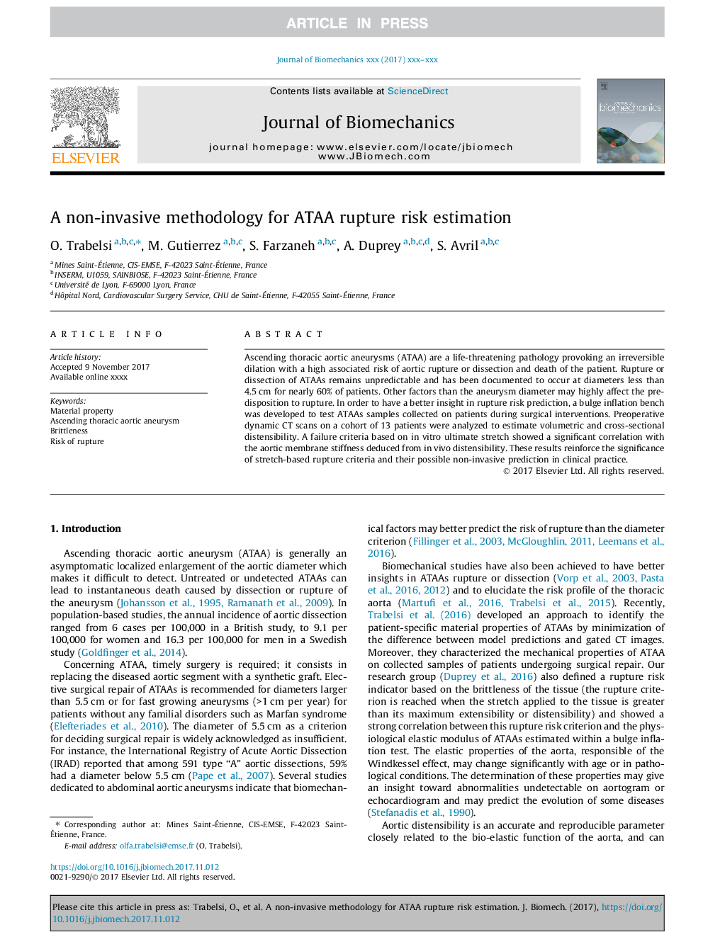 A non-invasive methodology for ATAA rupture risk estimation