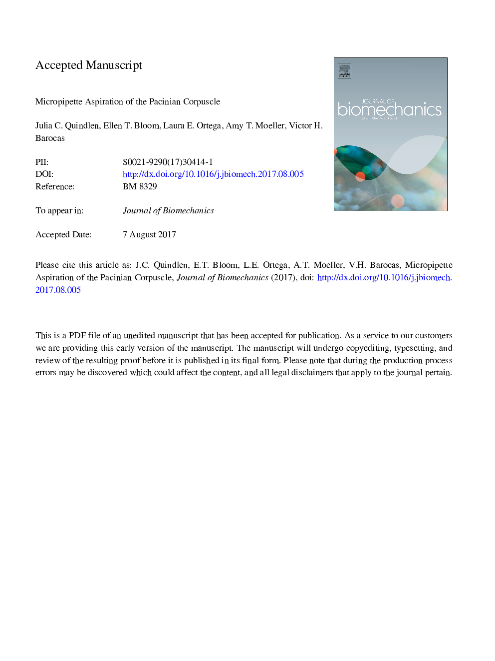 Micropipette aspiration of the Pacinian corpuscle