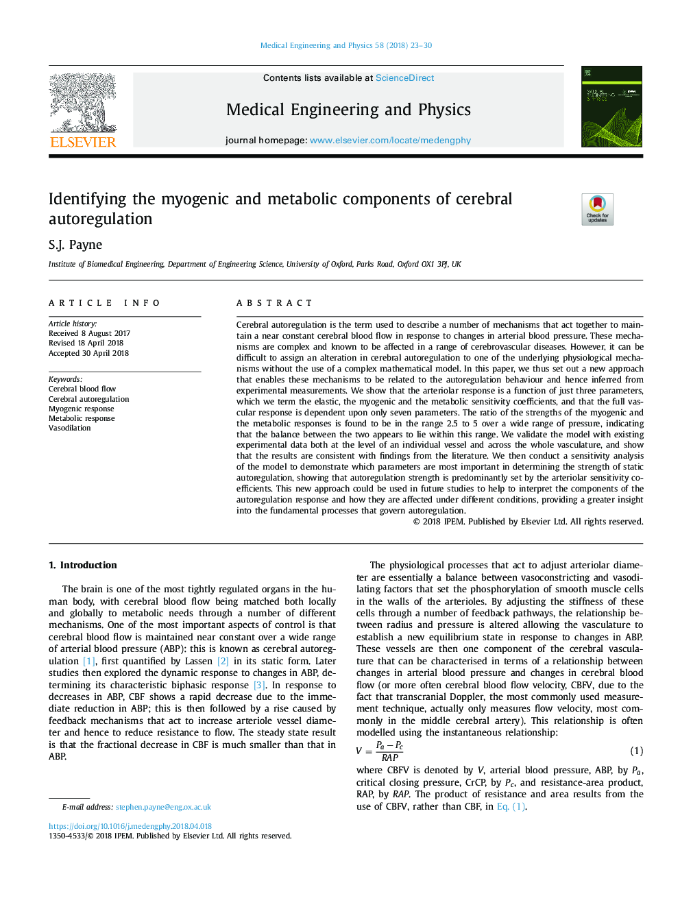 Identifying the myogenic and metabolic components of cerebral autoregulation