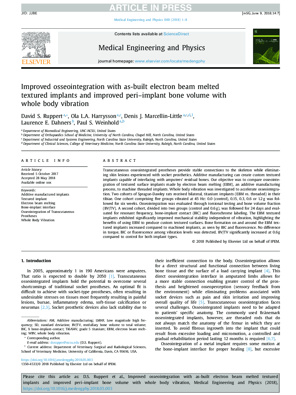 Improved osseointegration with as-built electron beam melted textured implants and improved periâimplant bone volume with whole body vibration