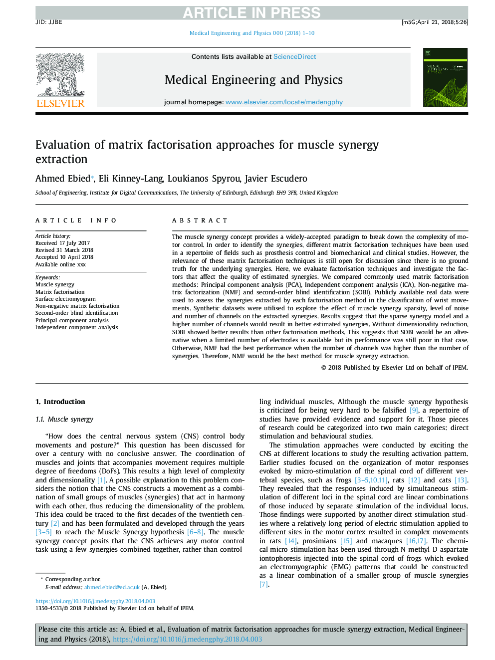 Evaluation of matrix factorisation approaches for muscle synergy extraction
