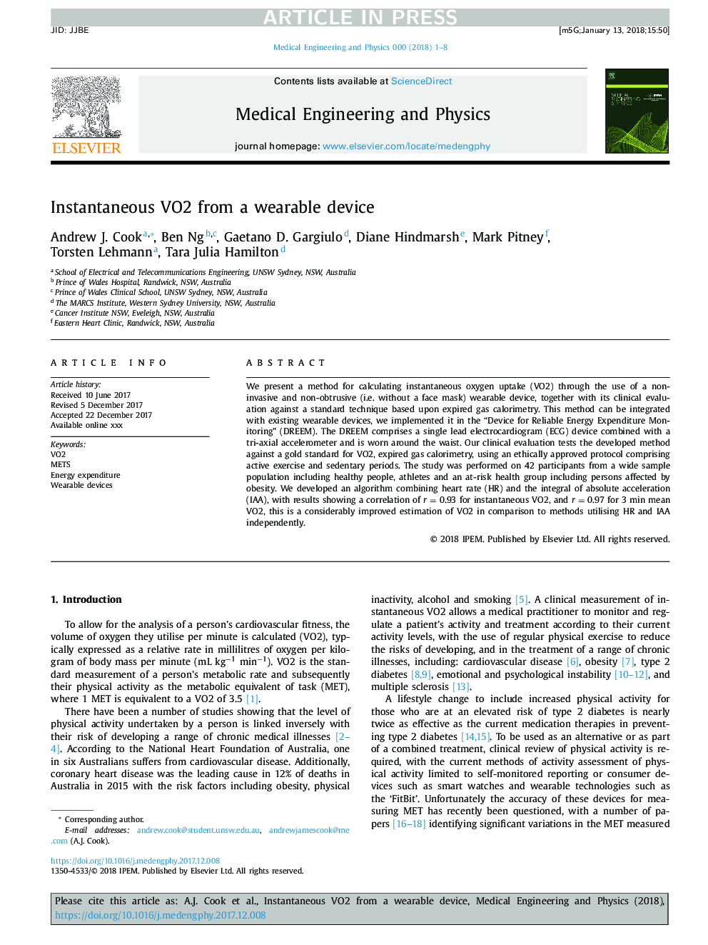 Instantaneous VO2 from a wearable device