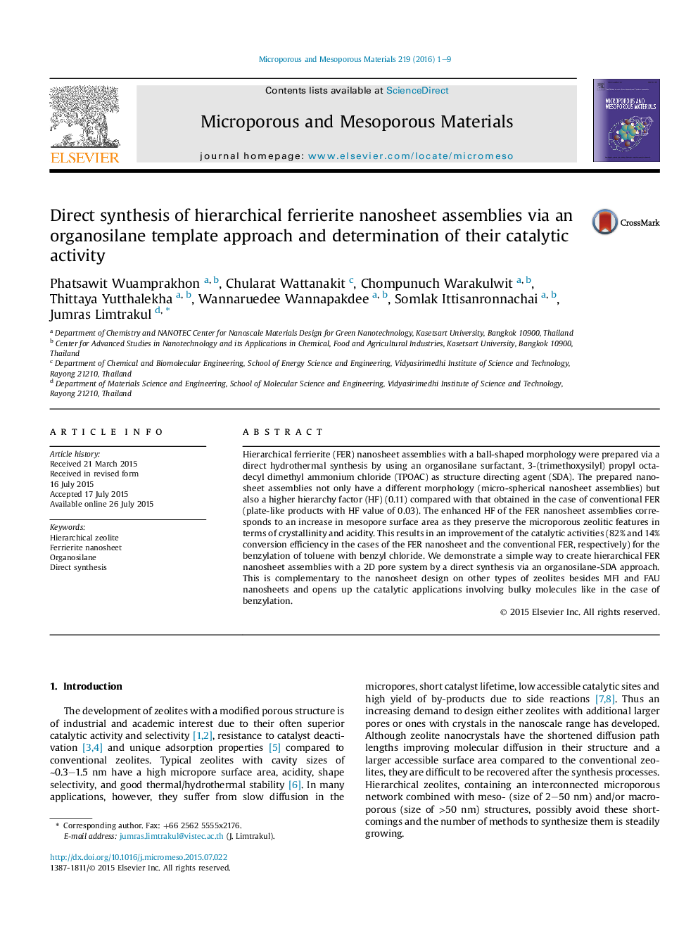 Direct synthesis of hierarchical ferrierite nanosheet assemblies via an organosilane template approach and determination of their catalytic activity