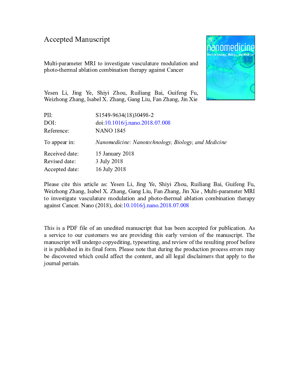 Multi-parameter MRI to investigate vasculature modulation and photo-thermal ablation combination therapy against cancer