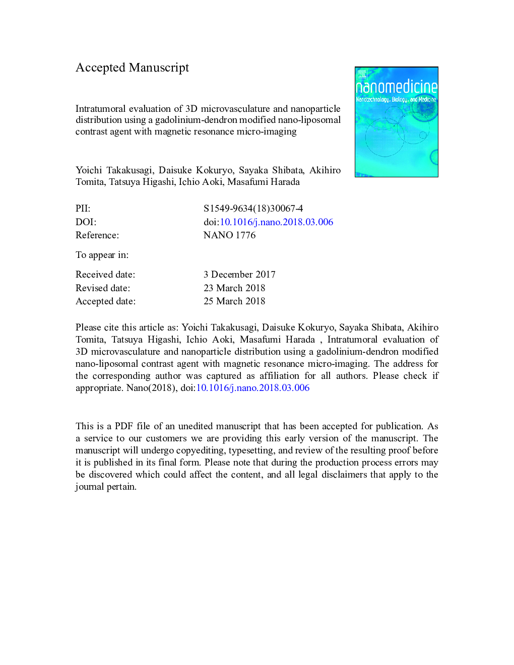 Intratumoral evaluation of 3D microvasculature and nanoparticle distribution using a gadolinium-dendron modified nano-liposomal contrast agent with magnetic resonance micro-imaging