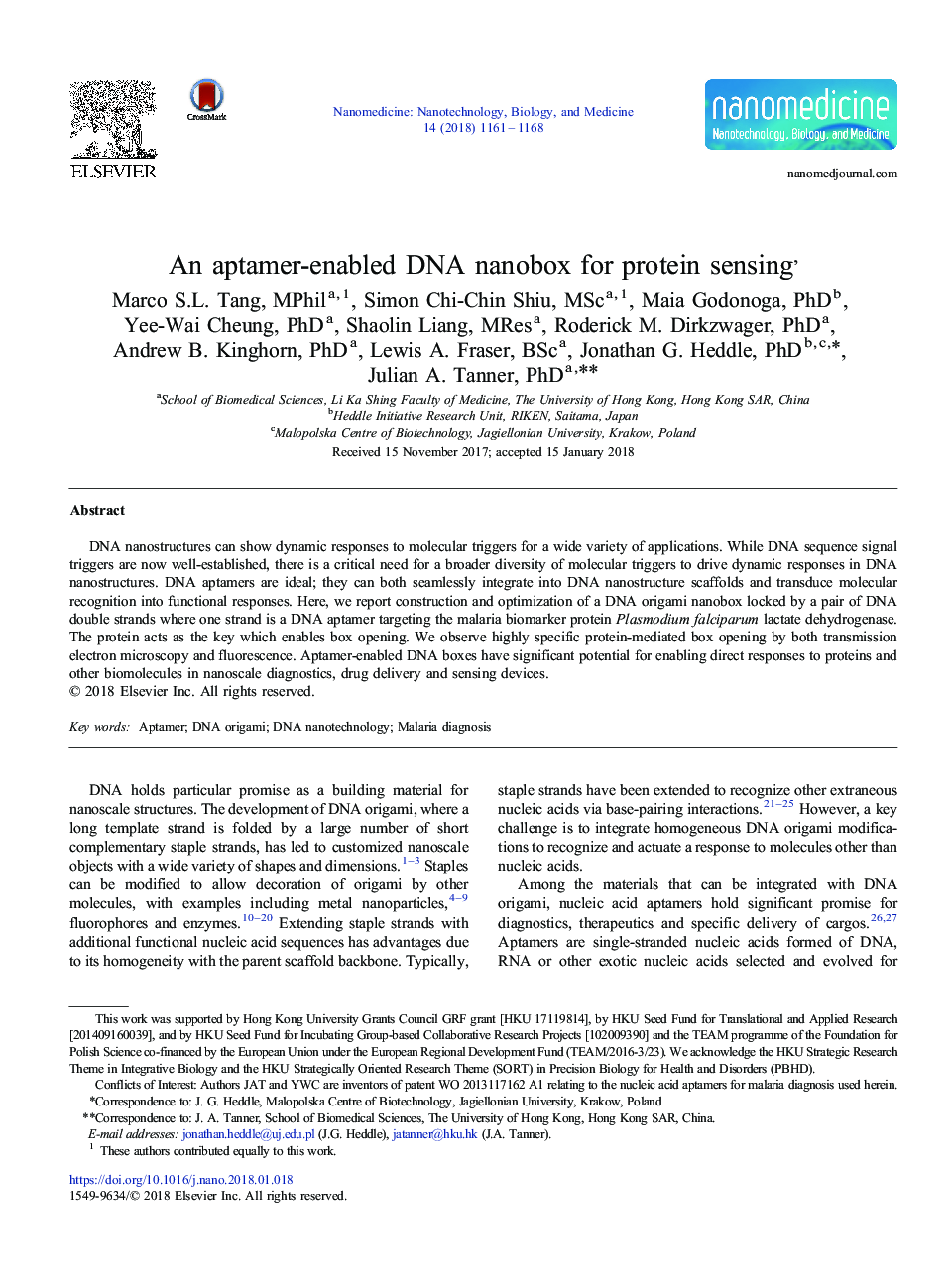 An aptamer-enabled DNA nanobox for protein sensing