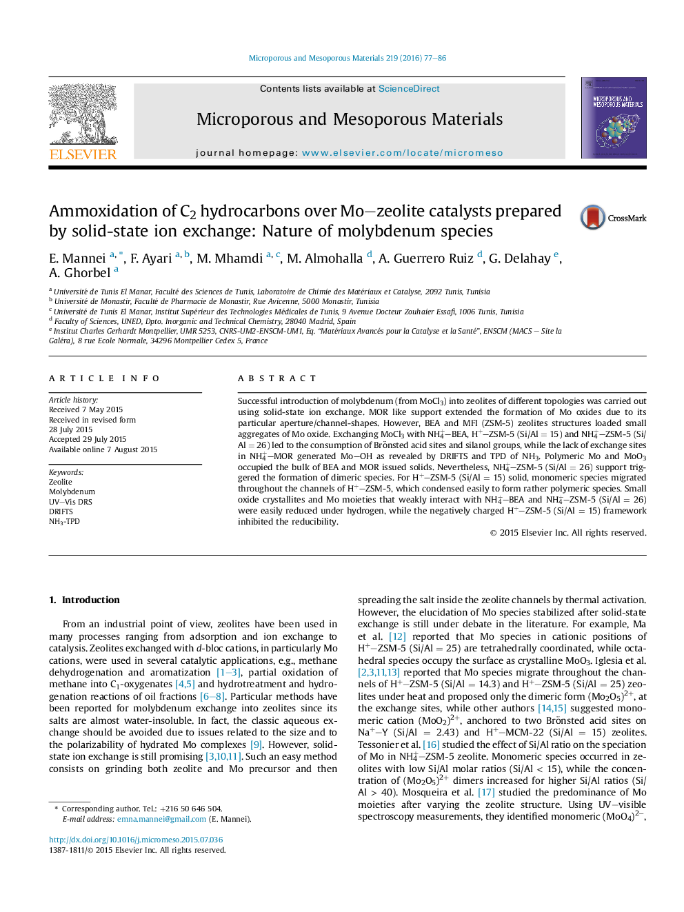 Ammoxidation of C2 hydrocarbons over Mo–zeolite catalysts prepared by solid-state ion exchange: Nature of molybdenum species