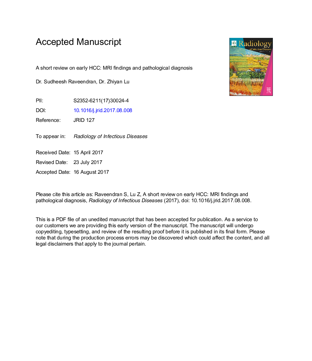 A short review on early HCC: MRI findings and pathological diagnosis