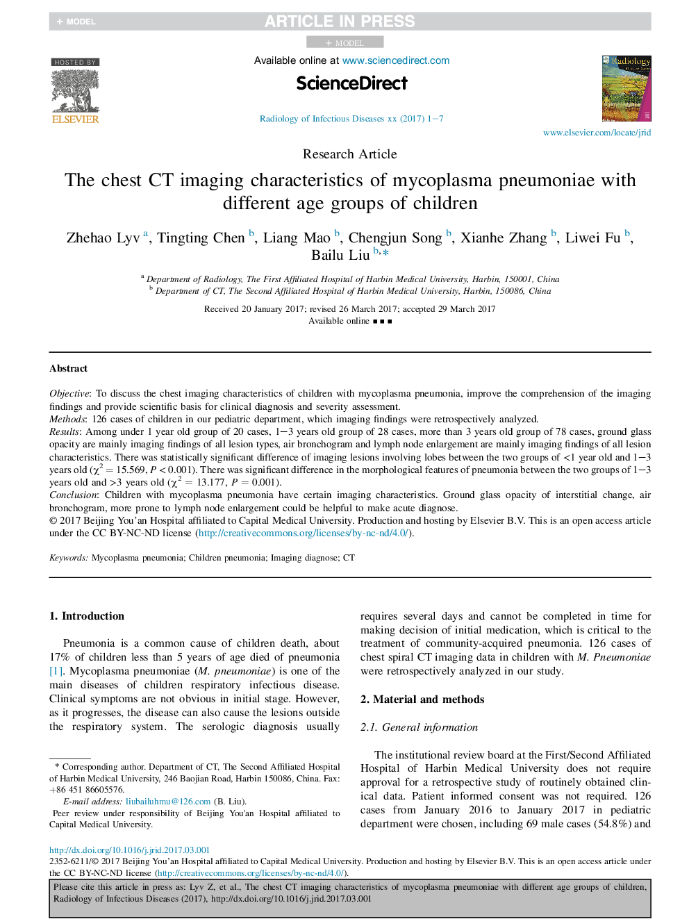 The chest CT imaging characteristics of mycoplasma pneumoniae with different age groups of children