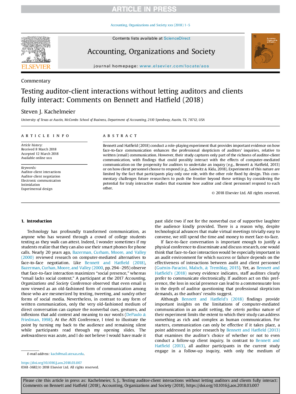 Testing auditor-client interactions without letting auditors and clients fully interact: Comments on Bennett and Hatfield (2018)