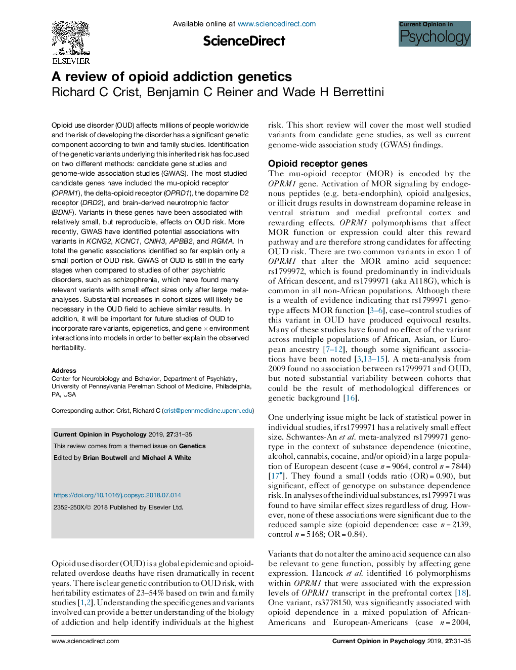 A review of opioid addiction genetics