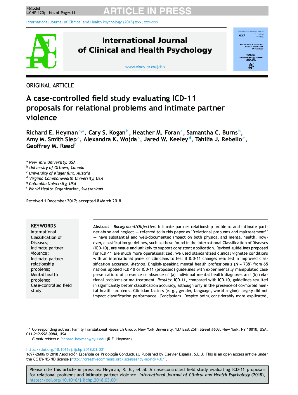 A case-controlled field study evaluating ICD-11 proposals for relational problems and intimate partner violence