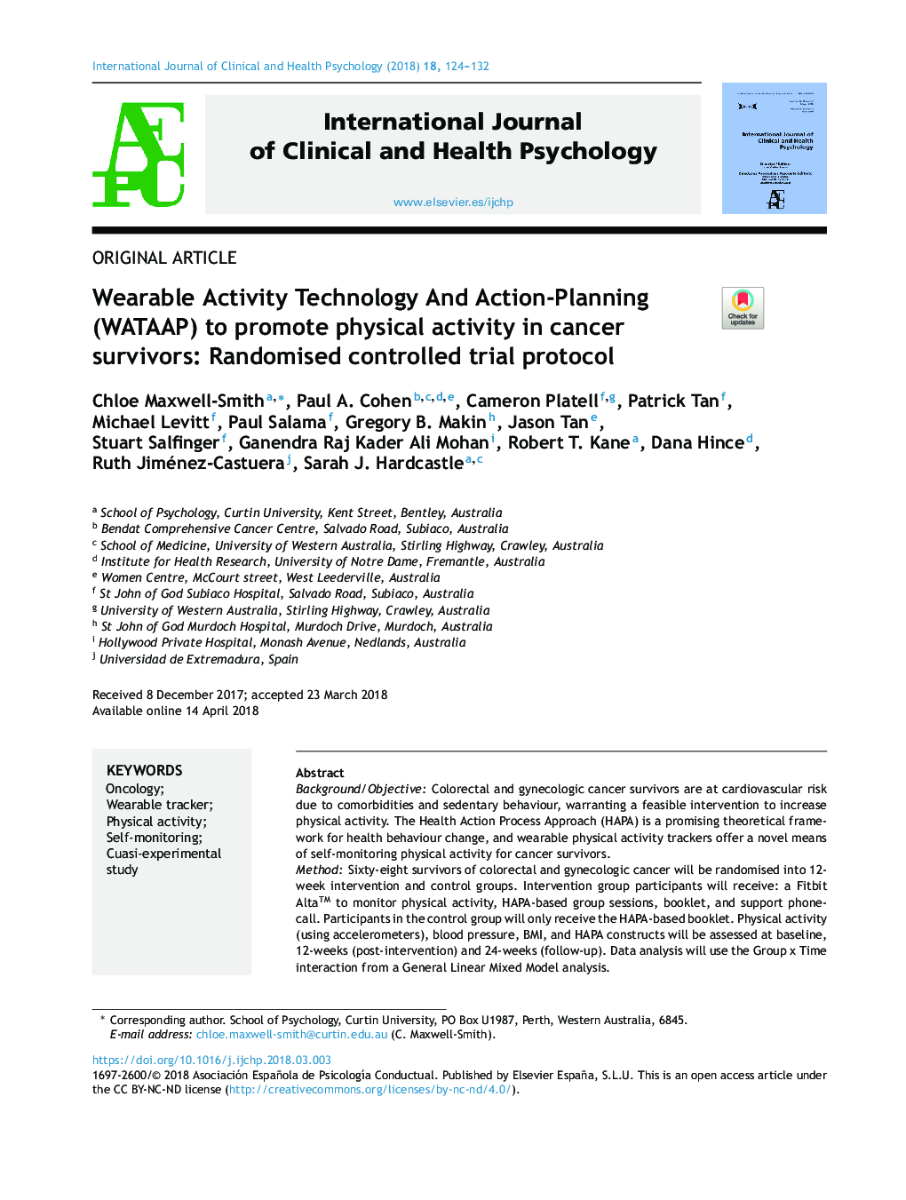 Wearable Activity Technology And Action-Planning (WATAAP) to promote physical activity in cancer survivors: Randomised controlled trial protocol