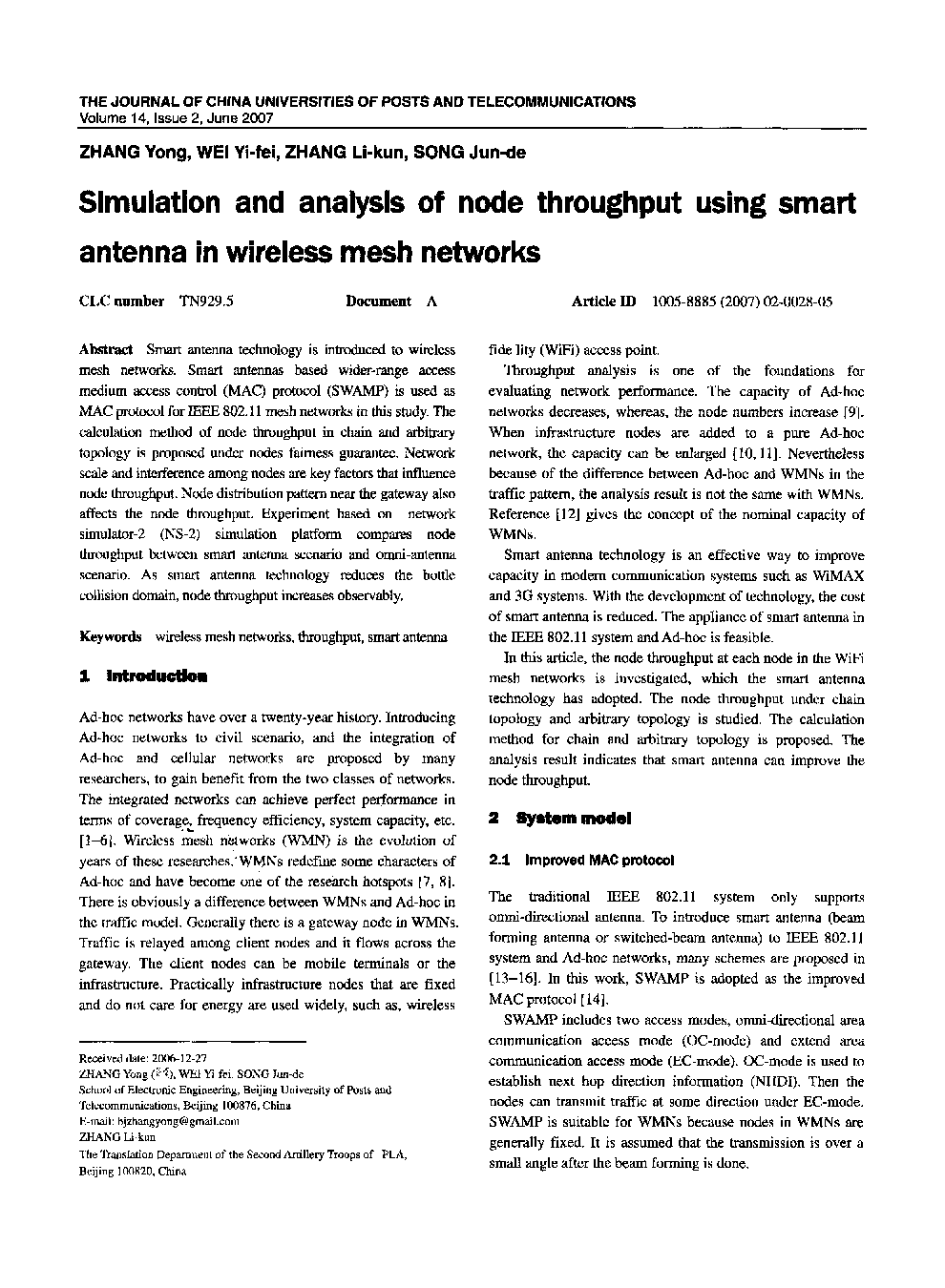 Simulation and analysis of node throughput using smart antenna in wireless mesh networks