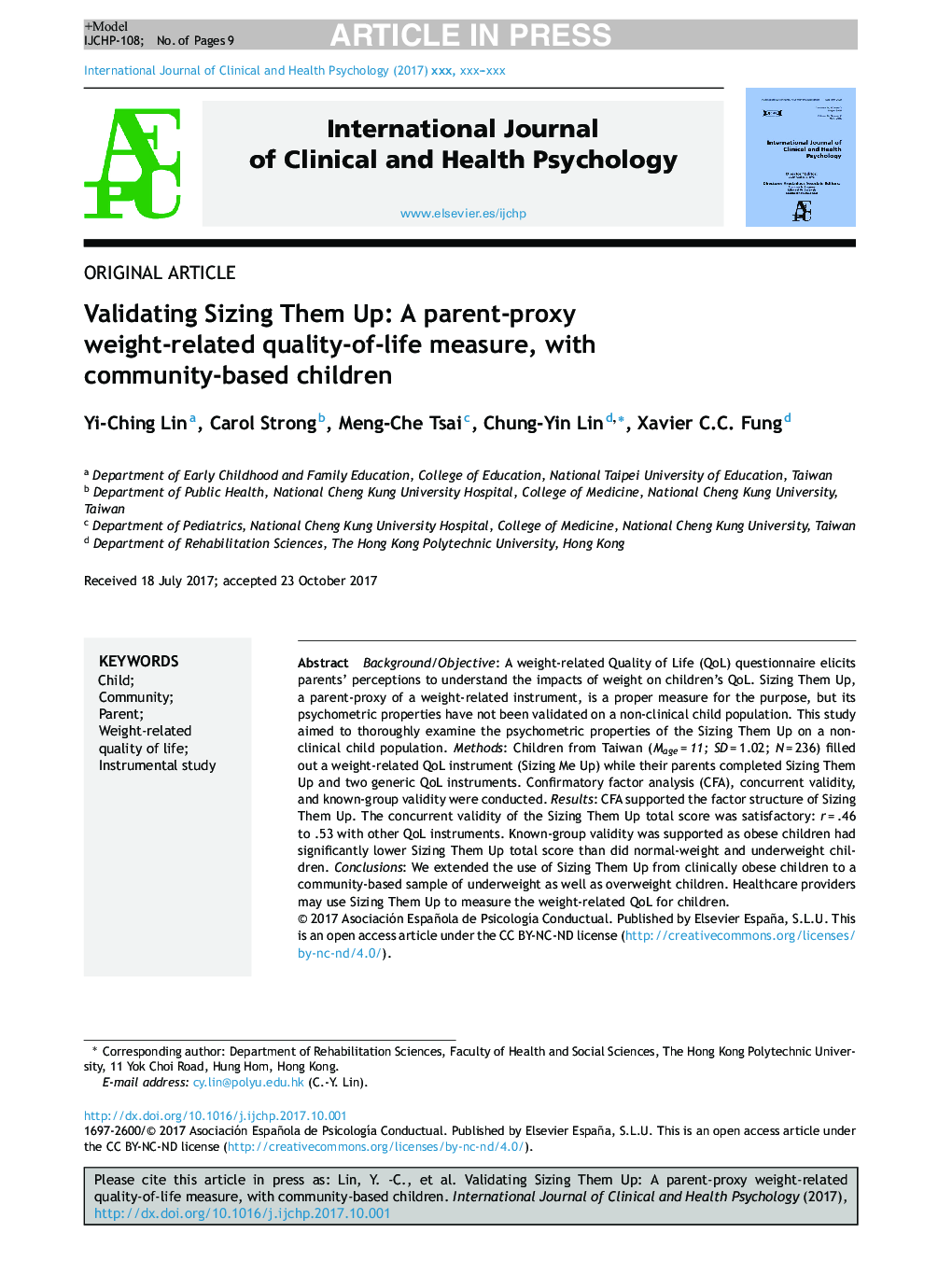 Validating Sizing Them Up: A parent-proxy weight-related quality-of-life measure, with community-based children