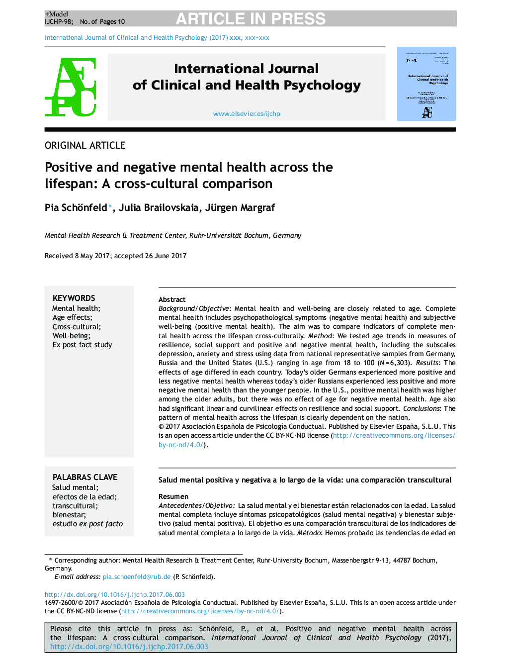 Positive and negative mental health across the lifespan: A cross-cultural comparison