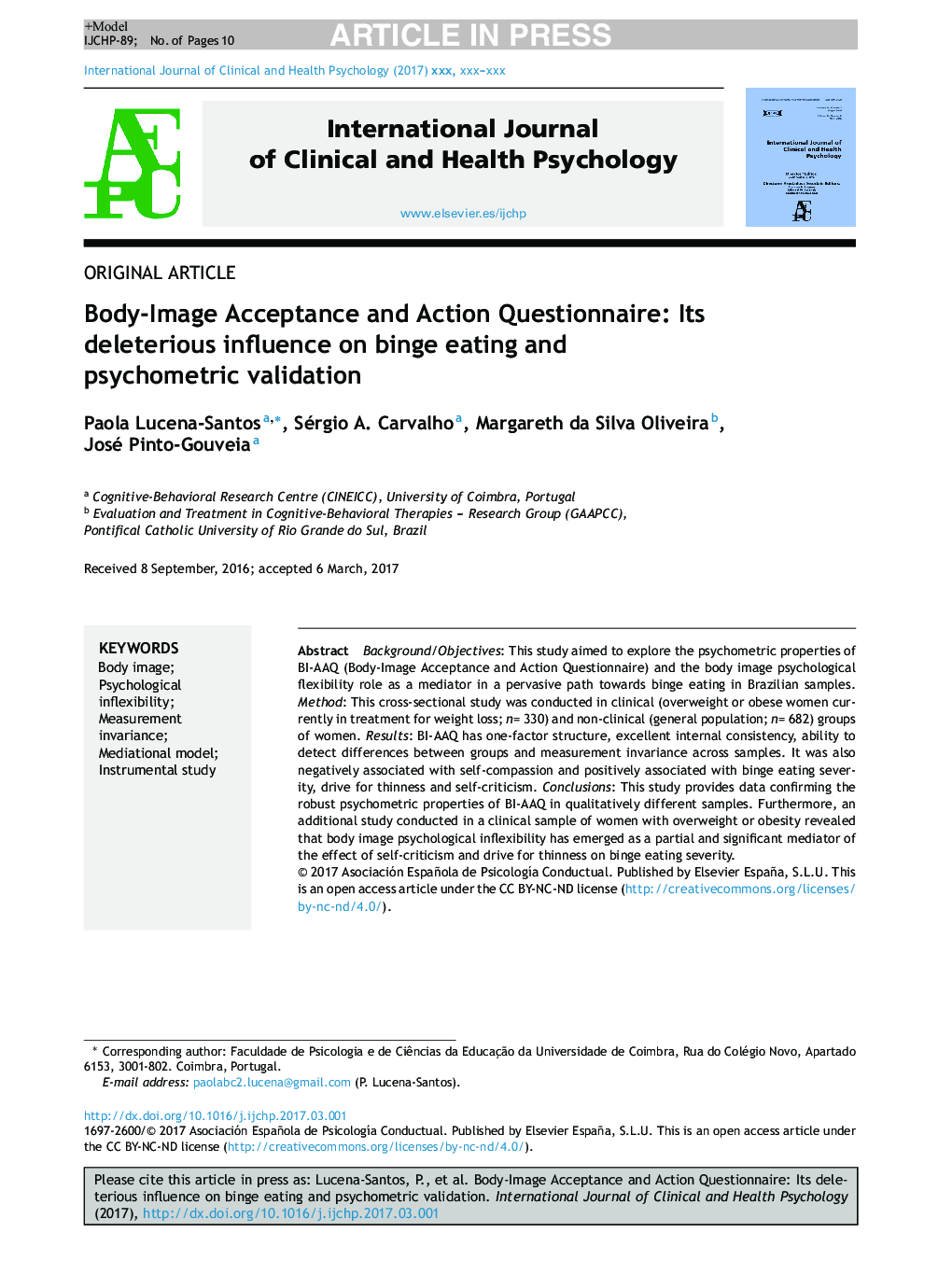 Body-Image Acceptance and Action Questionnaire: Its deleterious influence on binge eating and psychometric validation