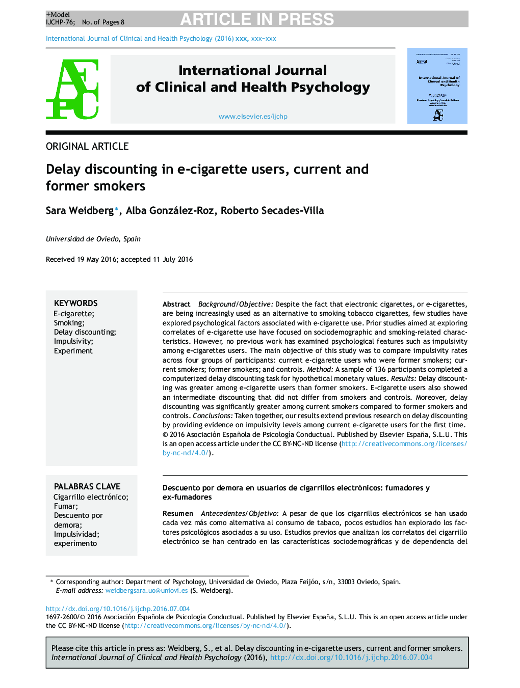 Delay discounting in e-cigarette users, current and former smokers