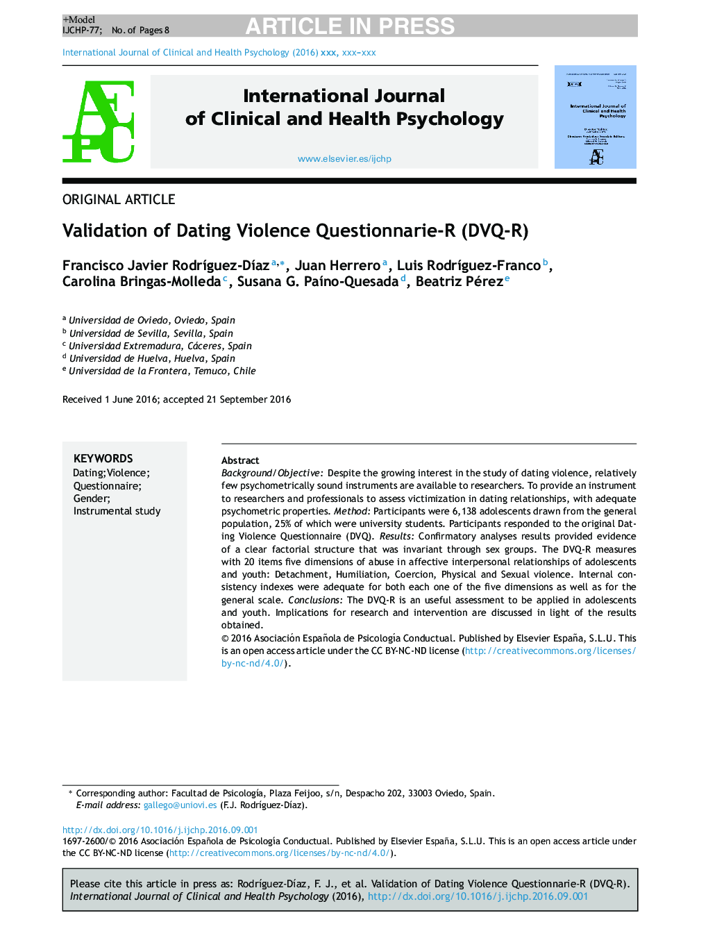 Validation of Dating Violence Questionnarie-R (DVQ-R)