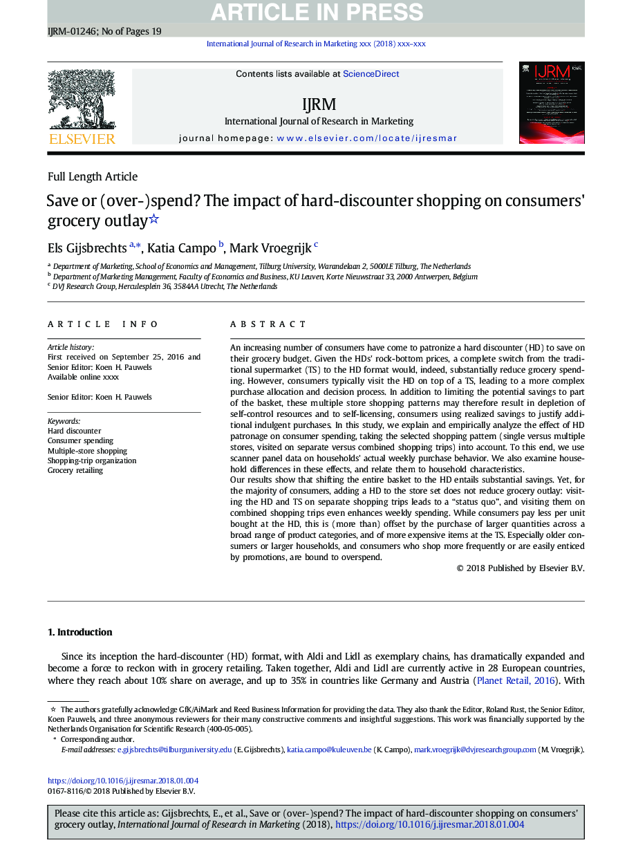 Save or (over-)spend? The impact of hard-discounter shopping on consumers' grocery outlay