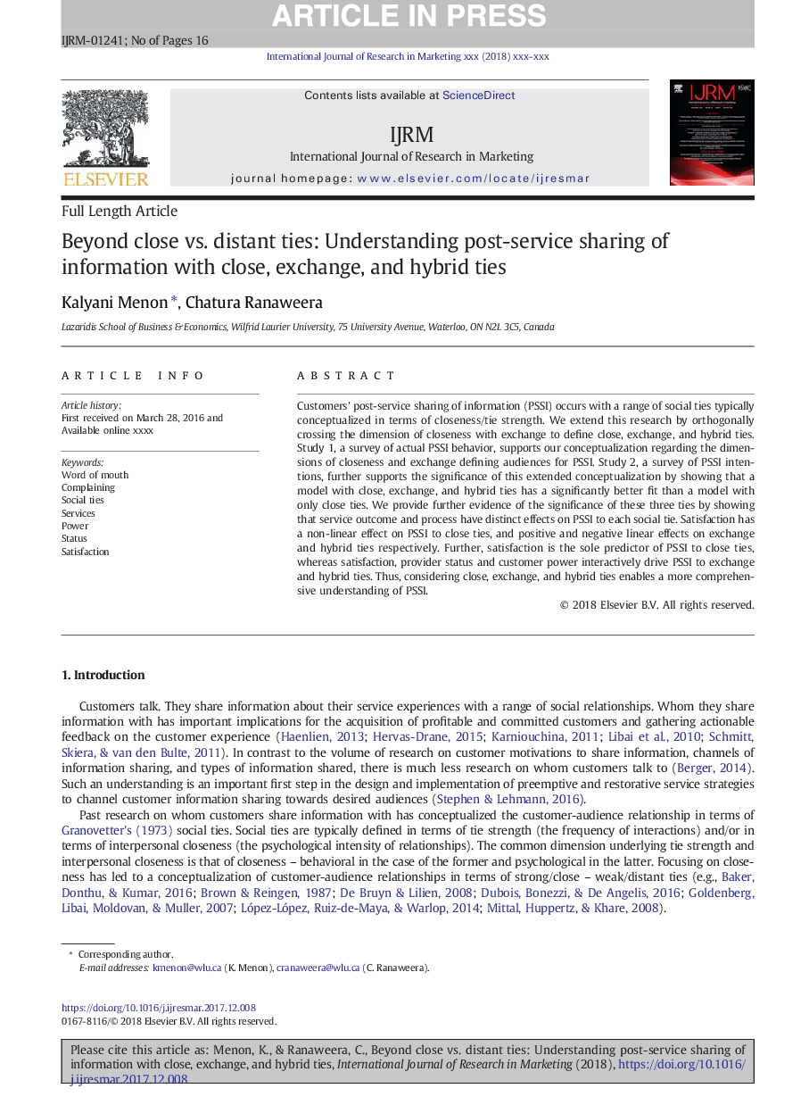 Beyond close vs. distant ties: Understanding post-service sharing of information with close, exchange, and hybrid ties