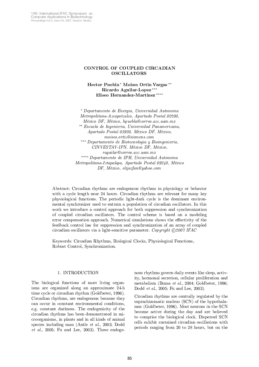 CONTROL OF COUPLED CIRCADIAN OSCILLATORS