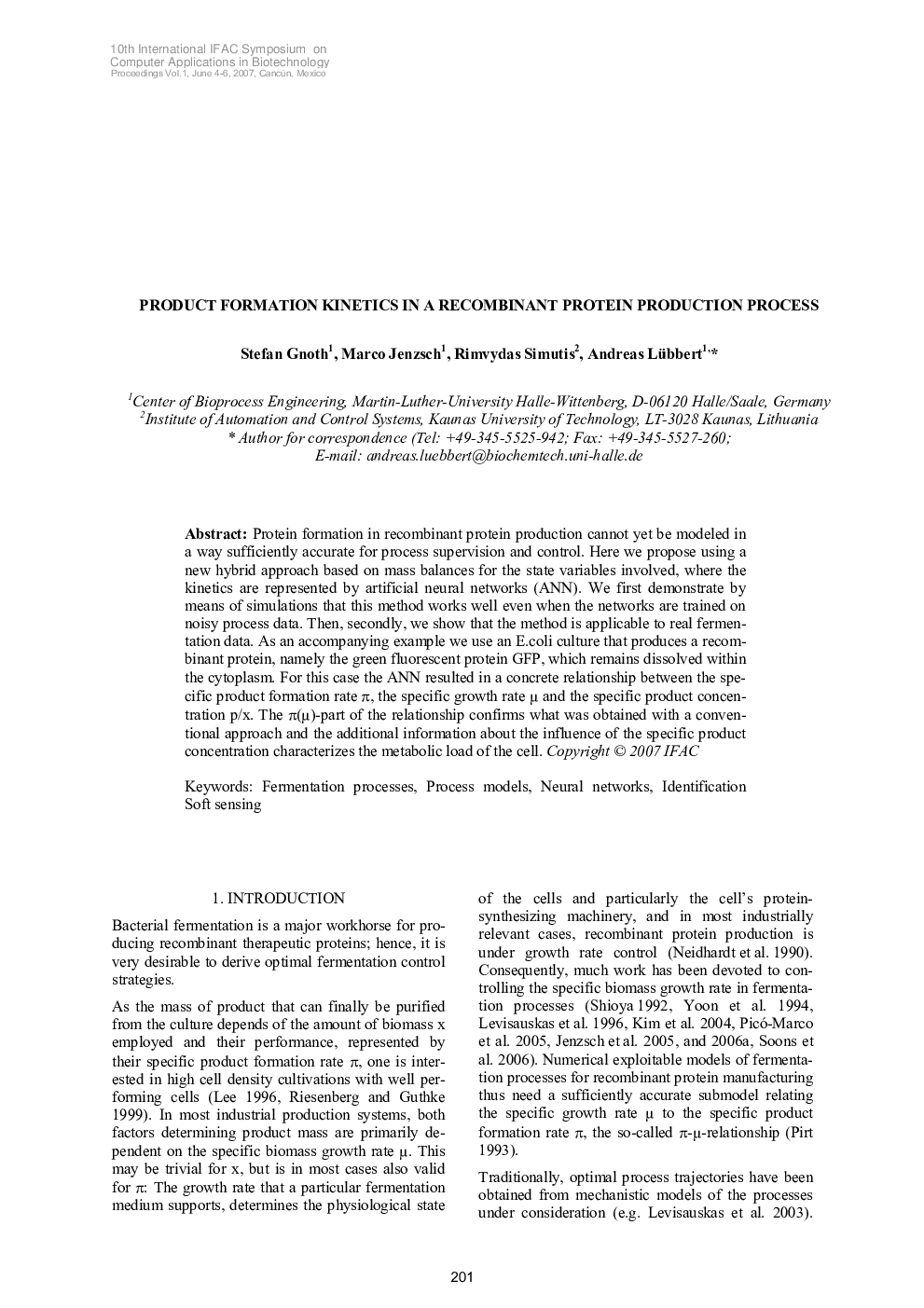 PRODUCT FORMATION KINETICS IN A RECOMBINANT PROTEIN PRODUCTION PROCESS