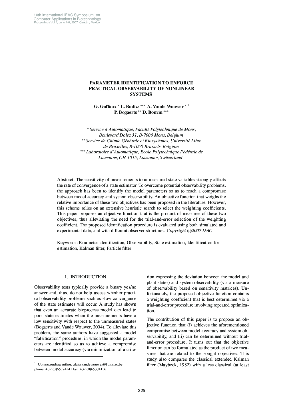 PARAMETER IDENTIFICATION TO ENFORCE PRACTICAL OBSERVABILITY OF NONLINEAR SYSTEMS