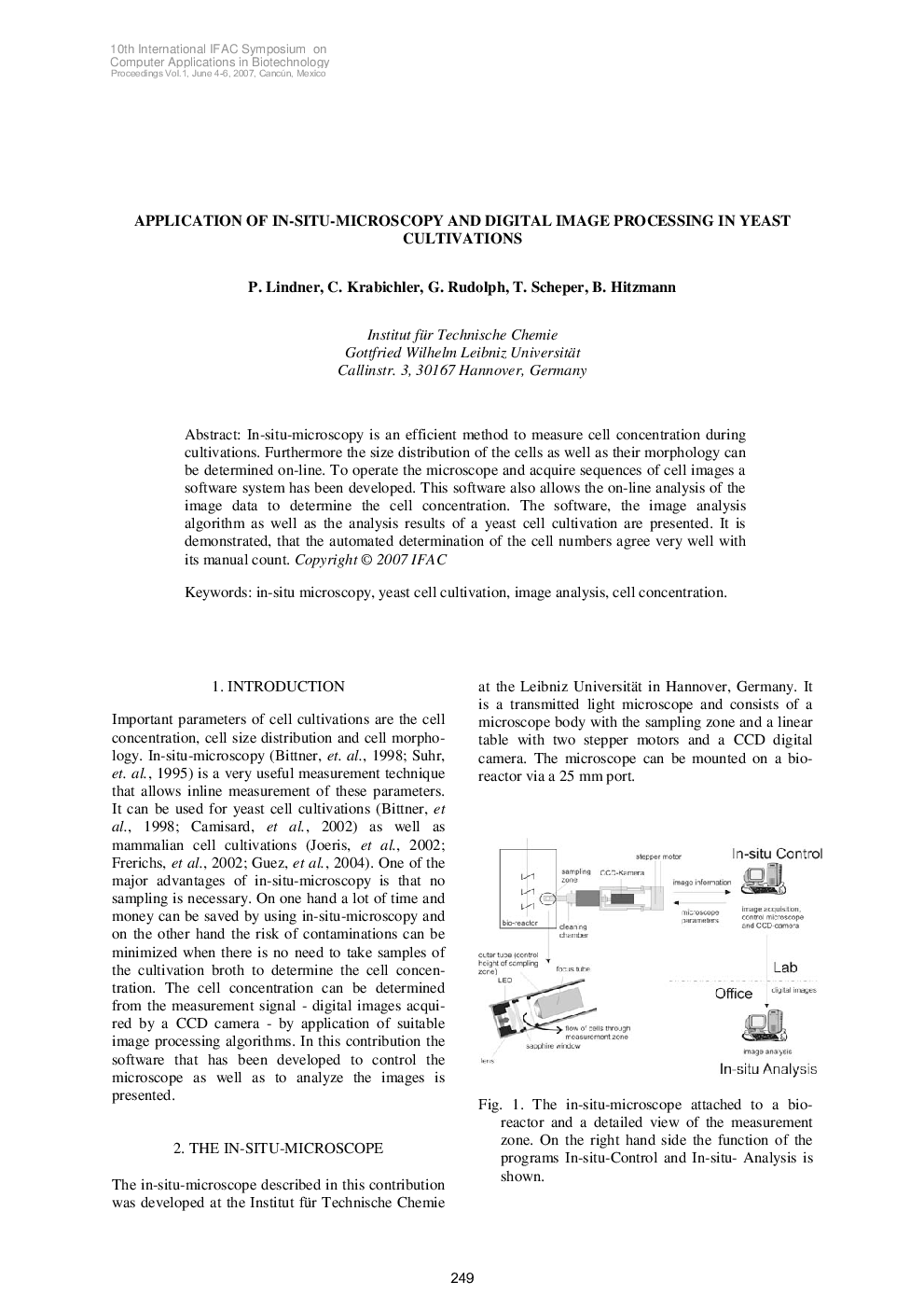 APPLICATION OF IN-SITU-MICROSCOPY AND DIGITAL IMAGE PROCESSING IN YEAST CULTIVATIONS