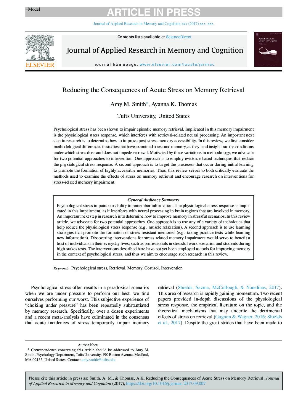 Reducing the Consequences of Acute Stress on Memory Retrieval