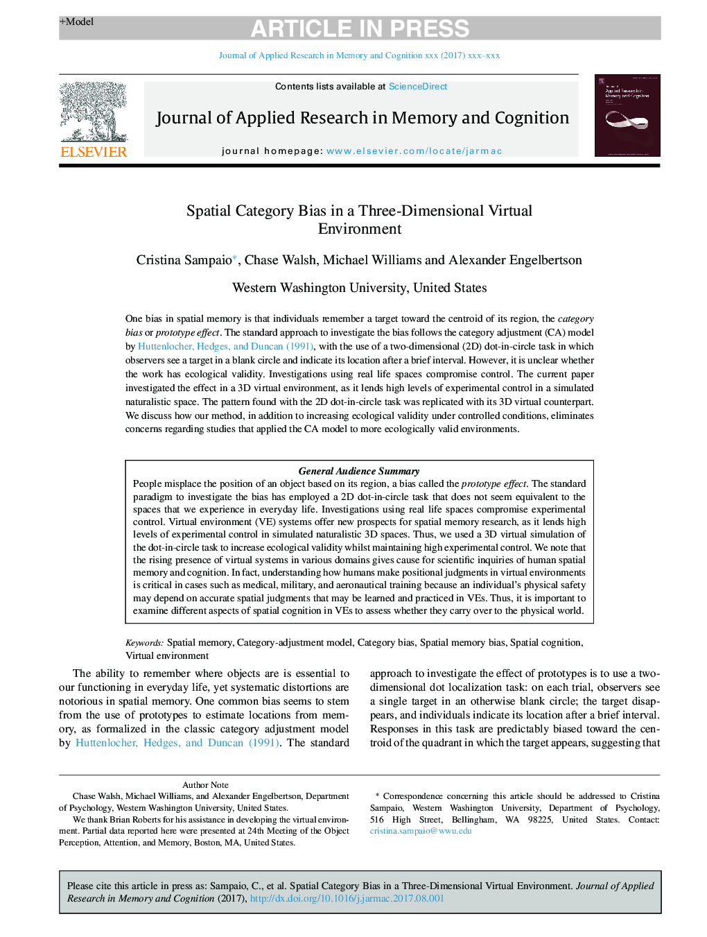 Spatial Category Bias in a Three-Dimensional Virtual Environment