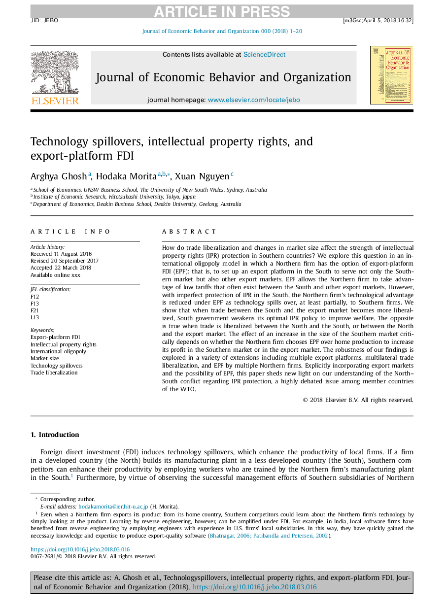 Technology spillovers, intellectual property rights, and export-platform FDI