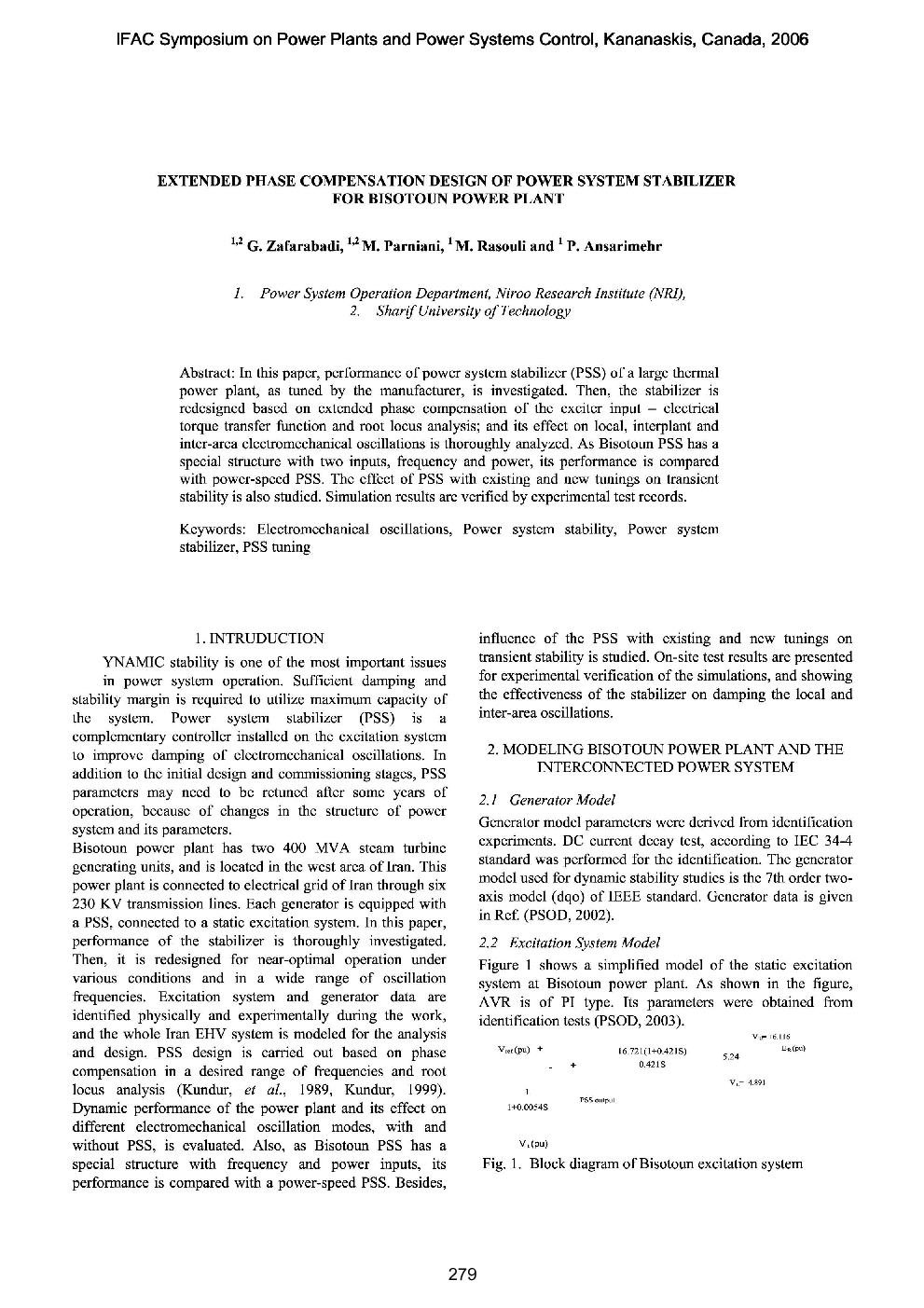 EXTENDED PHASE COMPENSATION DESIGN OF POWER SYSTEM STABILIZER FOR BISOTOUN POWER PLANT