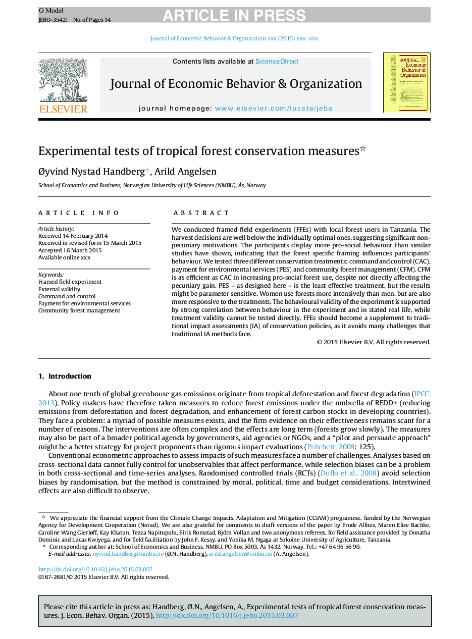 Experimental tests of tropical forest conservation measures