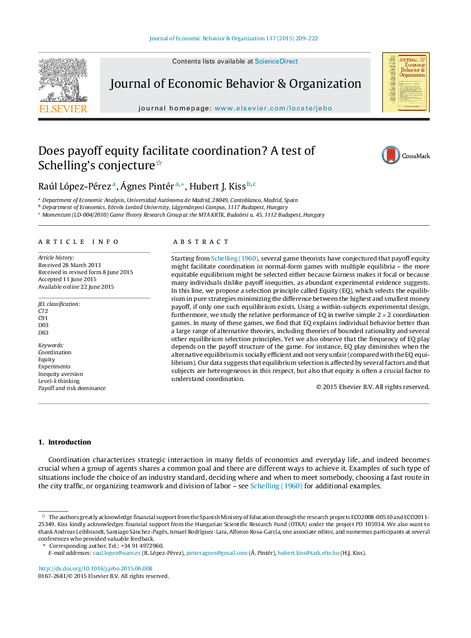 Does payoff equity facilitate coordination? A test of Schelling's conjecture