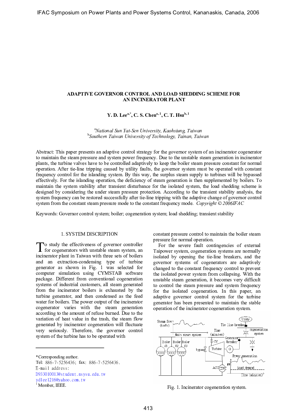 ADAPTIVE GOVERNOR CONTROL AND LOAD SHEDDING SCHEME FOR AN INCINERATOR PLANT