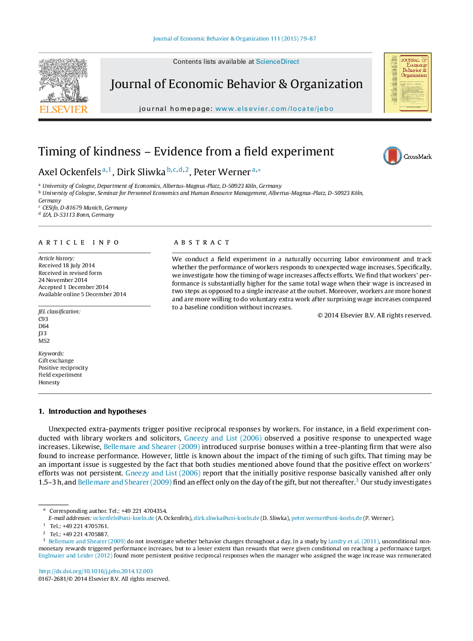 Timing of kindness - Evidence from a field experiment