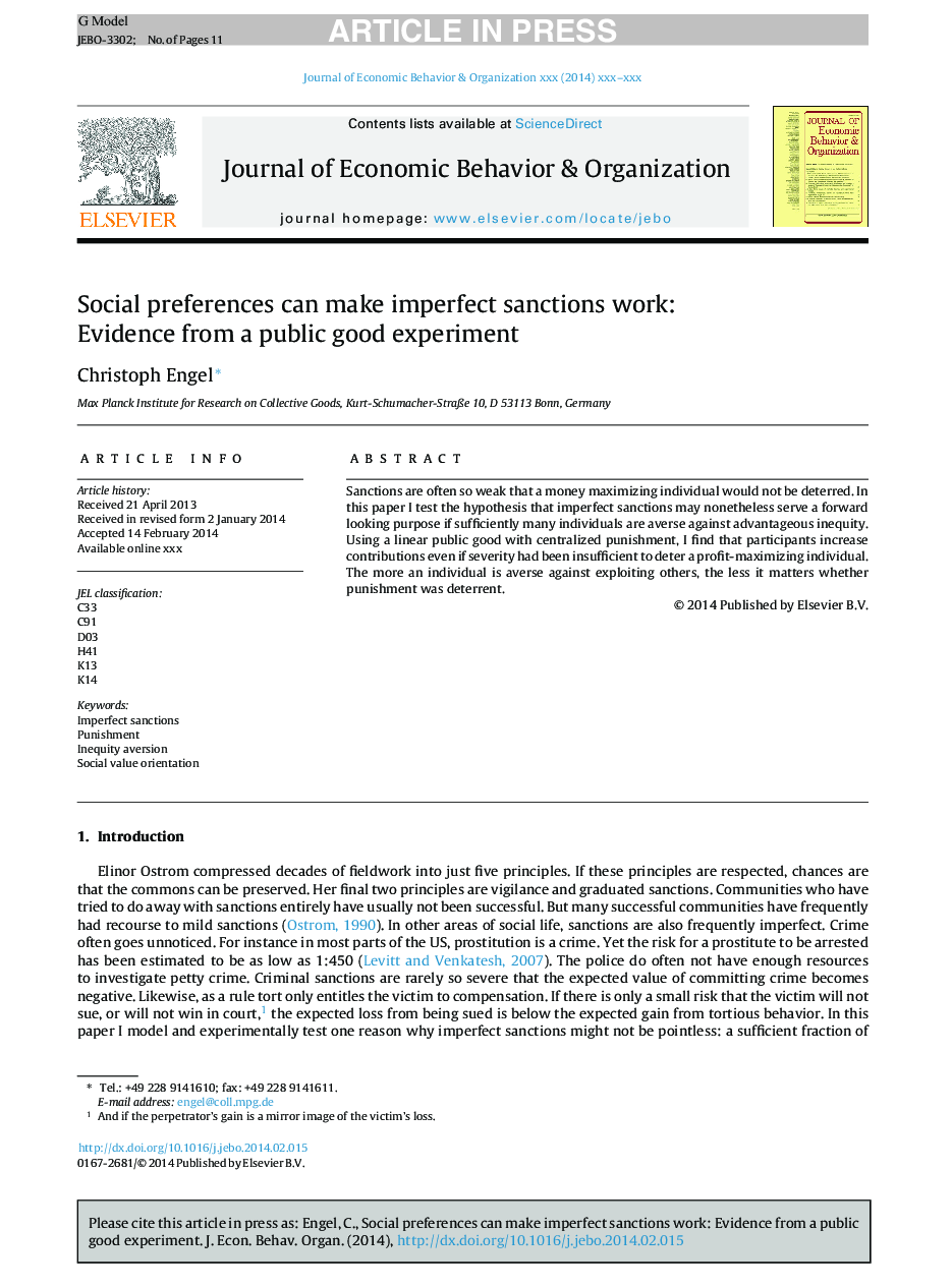 Social preferences can make imperfect sanctions work: Evidence from a public good experiment