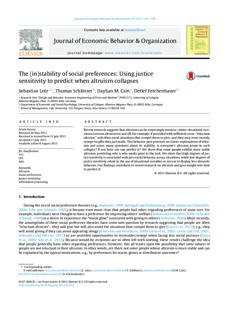 The (in)stability of social preferences: Using justice sensitivity to predict when altruism collapses