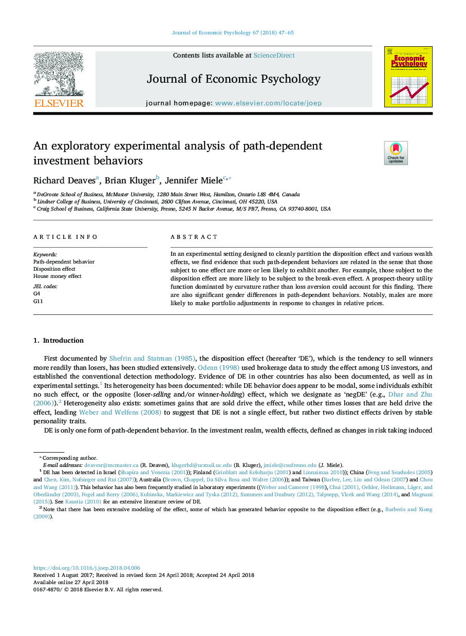 An exploratory experimental analysis of path-dependent investment behaviors