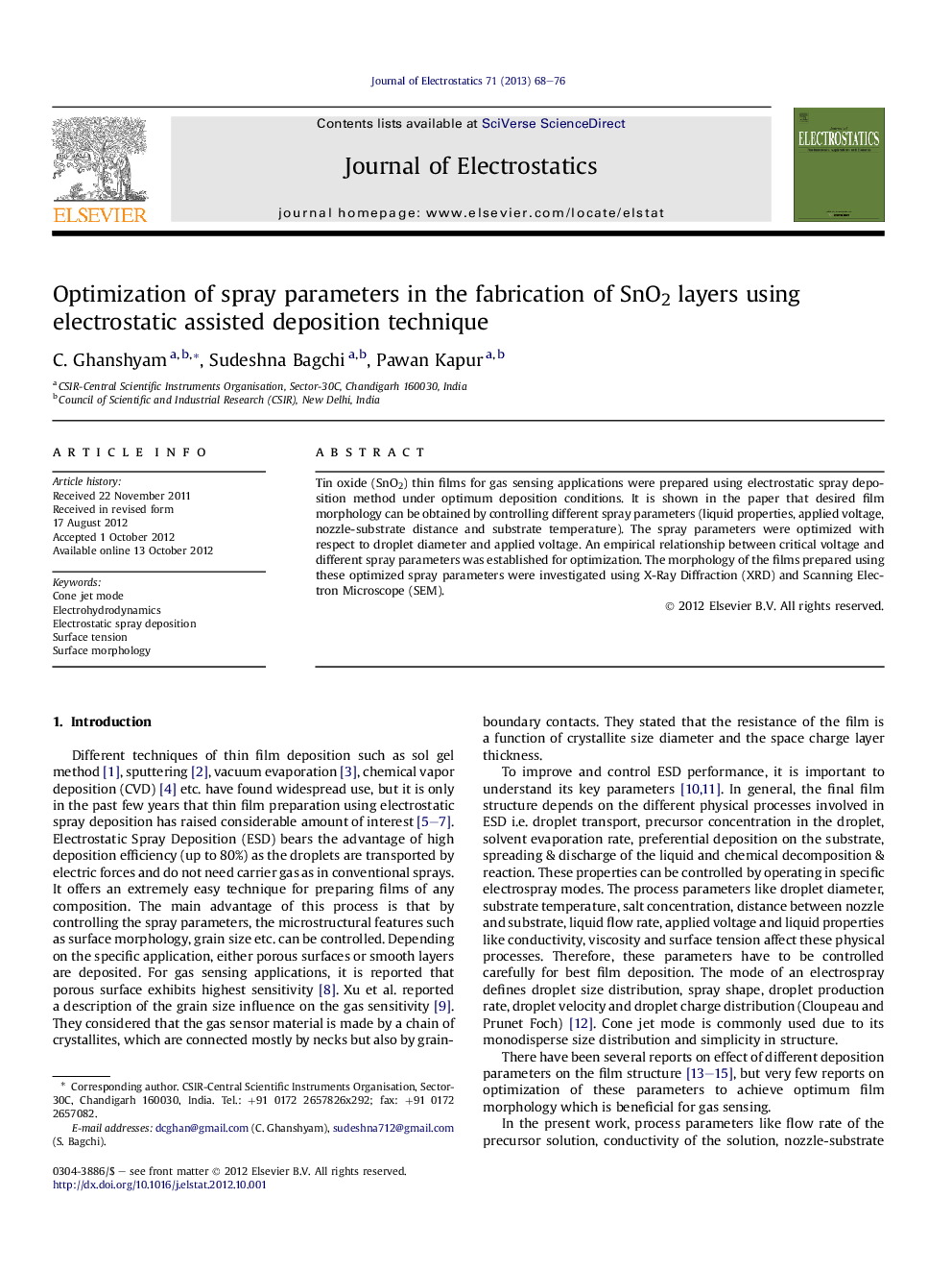 Optimization of spray parameters in the fabrication of SnO2 layers using electrostatic assisted deposition technique