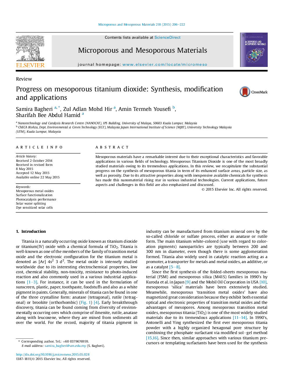 عکس صفحه اول مقاله: Progress on mesoporous titanium dioxide: Synthesis, modification and applications Progress on mesoporous titanium dioxide: Synthesis, modification and applications