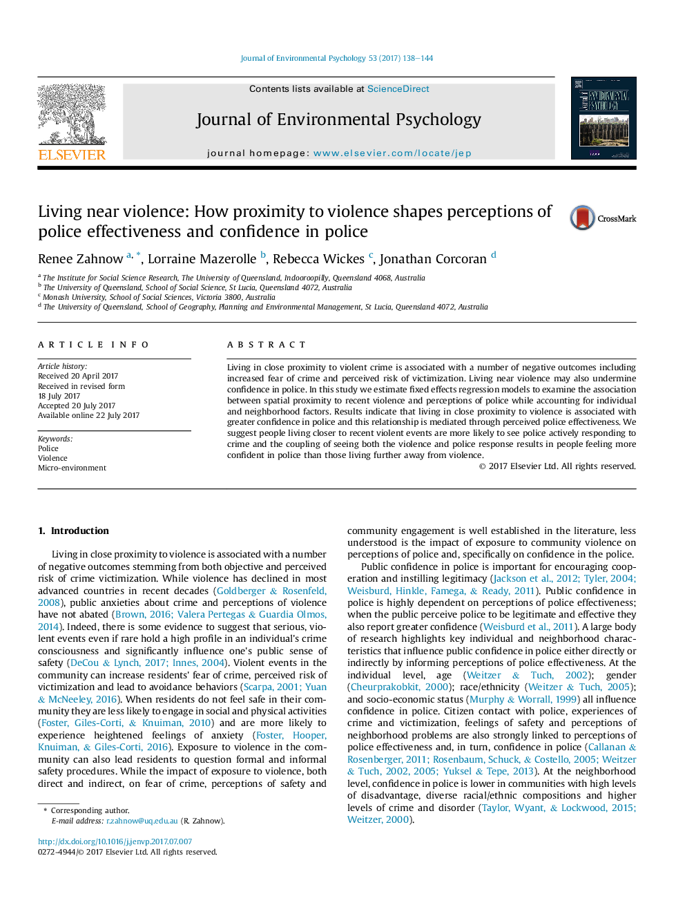 Living near violence: How proximity to violence shapes perceptions of police effectiveness and confidence in police