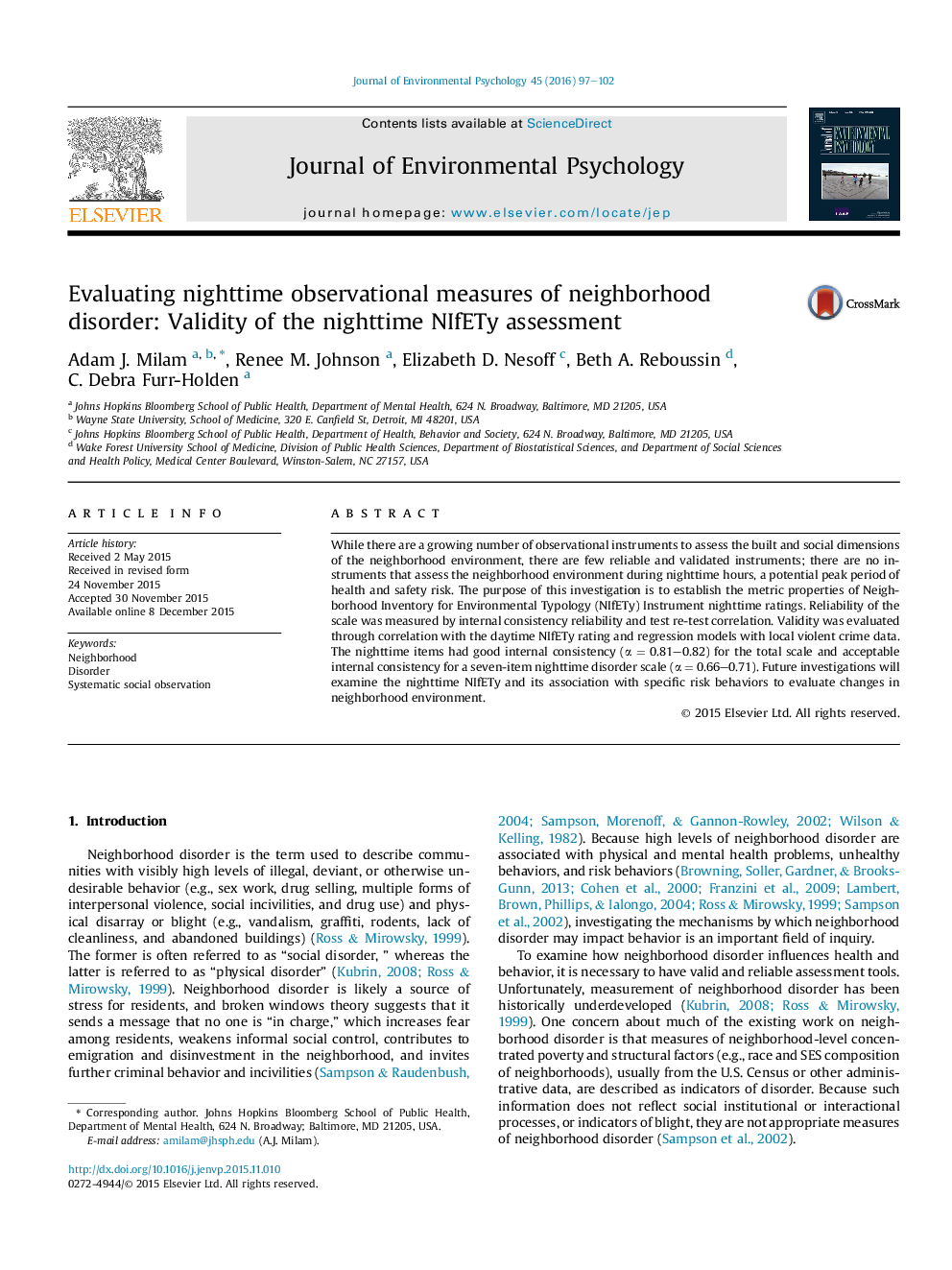 Evaluating nighttime observational measures of neighborhood disorder: Validity of the nighttime NIfETy assessment