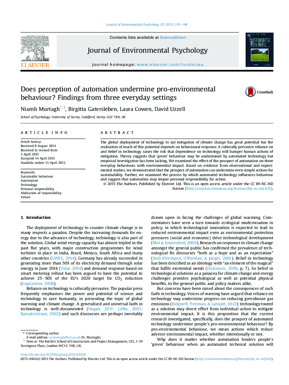 Does perception of automation undermine pro-environmental behaviour? Findings from three everyday settings